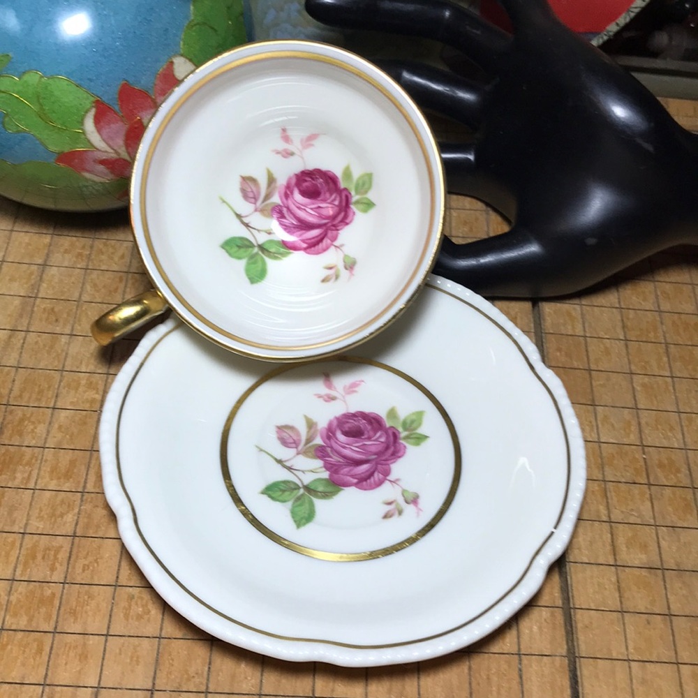 Shenango Dolly Madison Fine China Cup 4.25”Lx3.25”Dx1.75”H Saucer 4 7/8”D